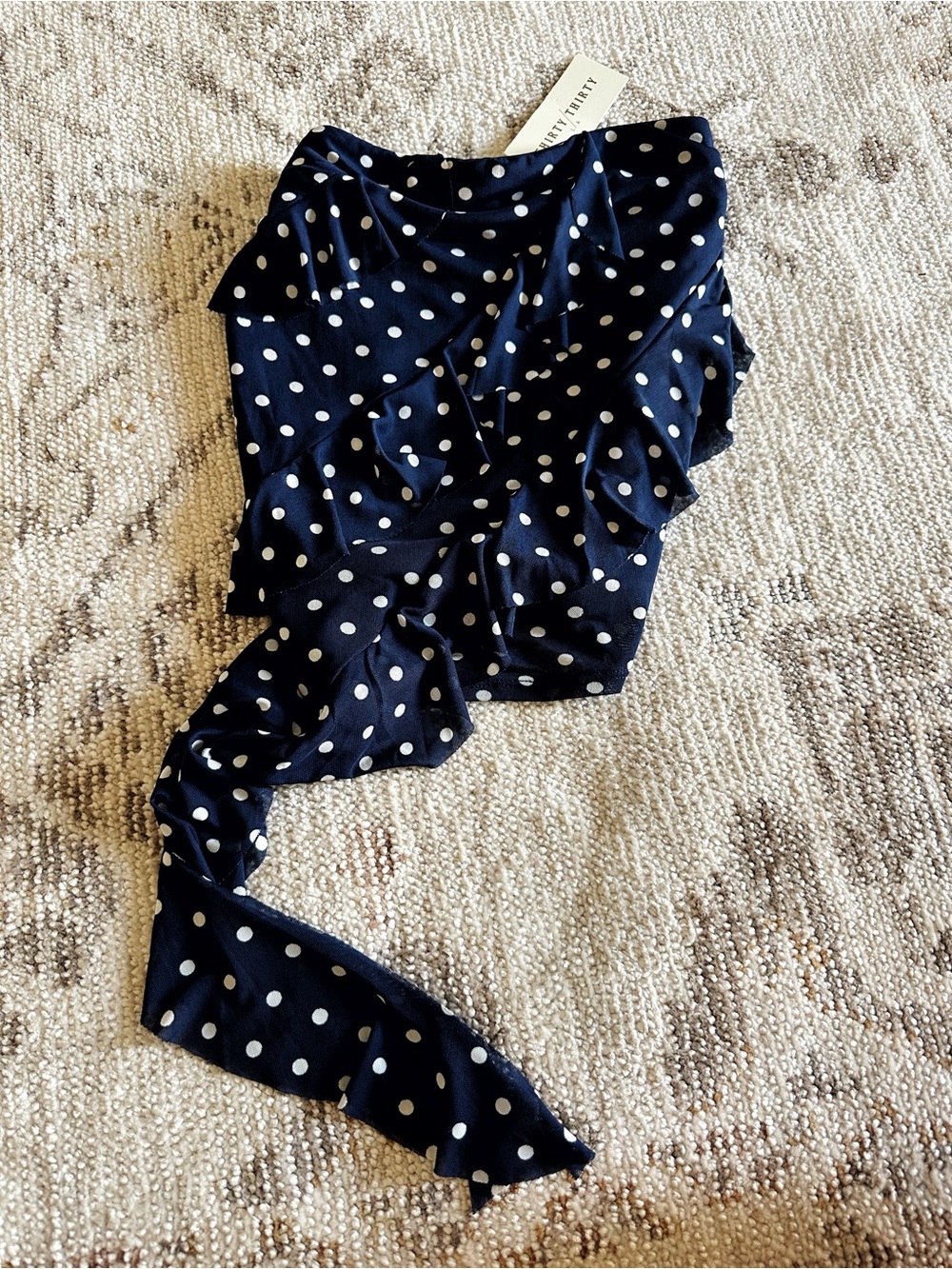 Girls Navy Polka Dot Ruffle Skirt